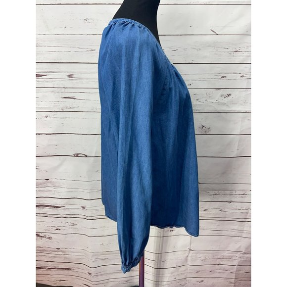 Faded Glory Denim Light Wash Womens Size Large Button‎ Blouse - Picture 2 of 5